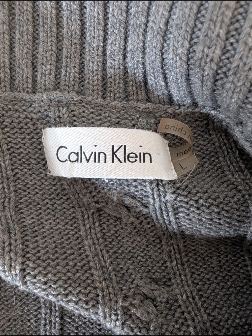 Calvin Klein Women’s L Gray Cable Knit Long Sweater Dress Shawl Collar - Picture 4 of 7
